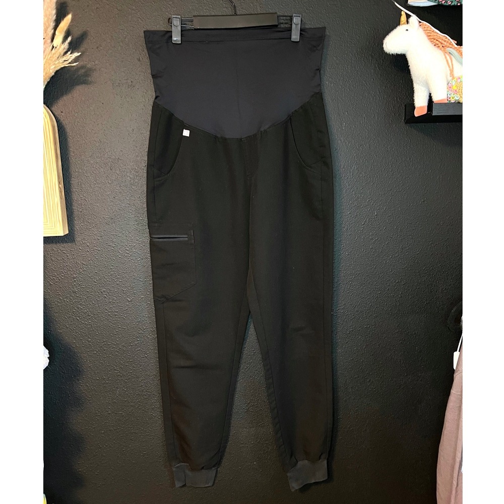 FIGS Black Maternity Jogger Scrub Pants Size Small High Waisted Stretch